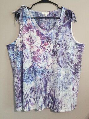 Concepts Colorful Floral Flowy Tie Shoulder Tank Top - Size 3X